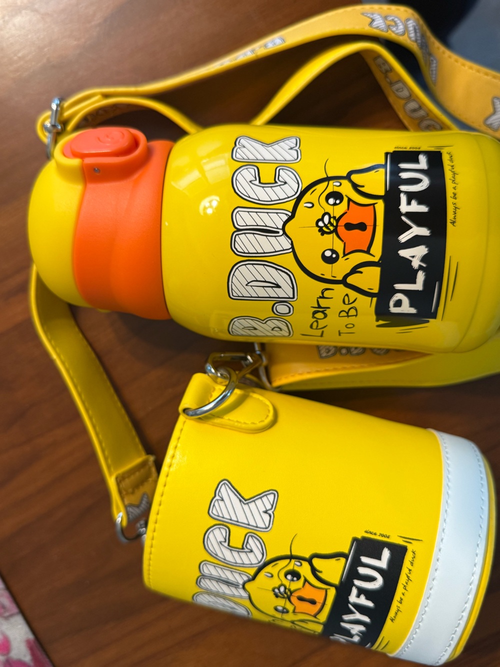 Cute B.Duck yellow water bottle and matching pouch set